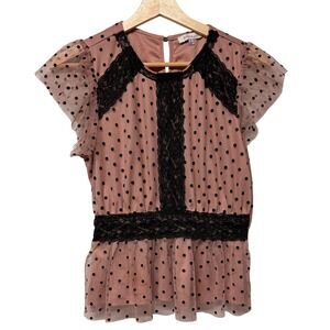 Orchid Haze Pink Mesh Lace Polka Dot Ruffle Top Size S Coquette Fairycore Whimsy